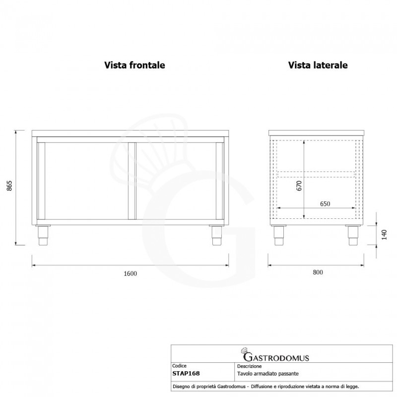 Durchreicheschrank, Edelstahl, Schiebetüren, B 1600 mm x 800 mm x  850 mm