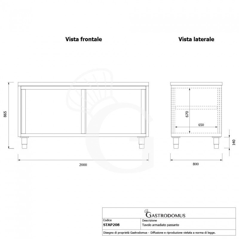 Durchreicheschrank, Edelstahl, Schiebetüren, B 2000 mm x 800 mm x  850 mm