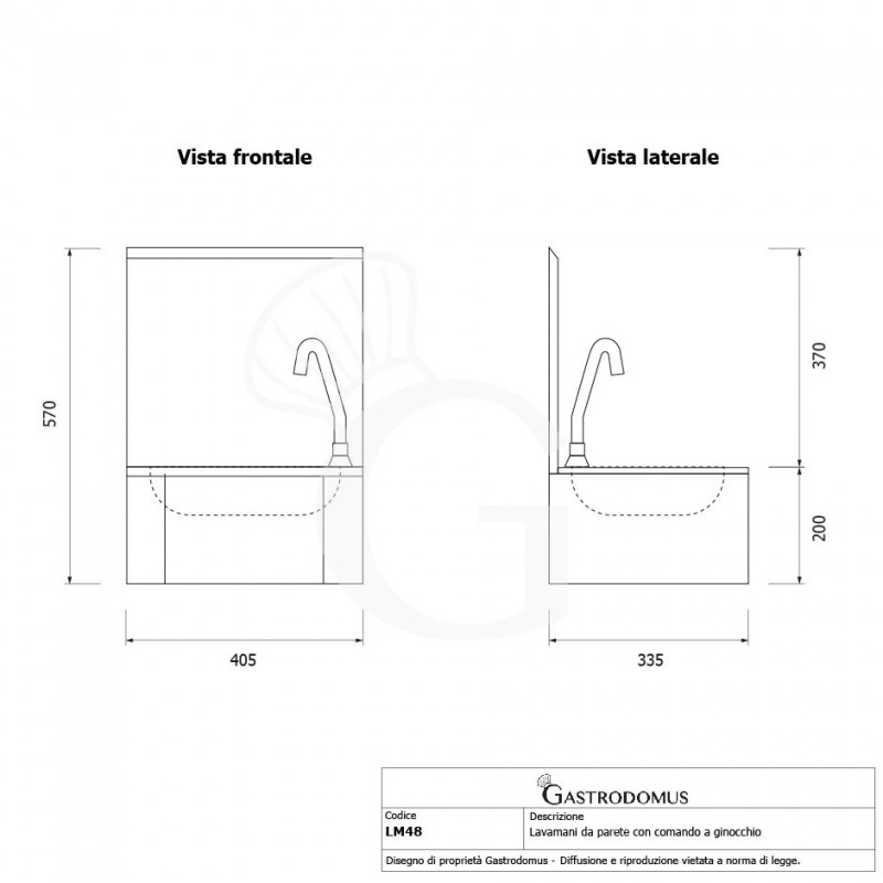 Handwaschbecken, Kniebedienung, Wandmontage, mit Wasserhahn