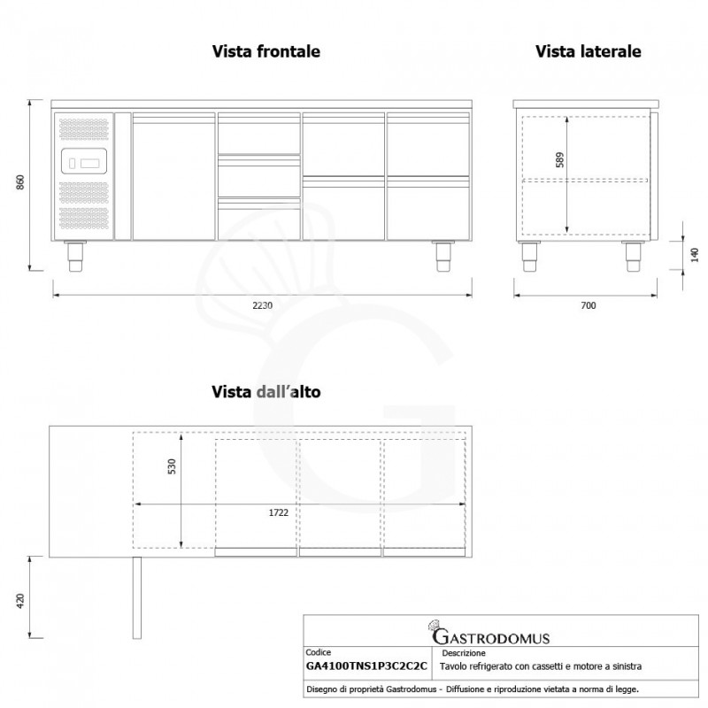 copy of Tavolo refrigerato - 1 porta e 8 cassetti- Prof. 700 - temperatura -2°C/+8°C