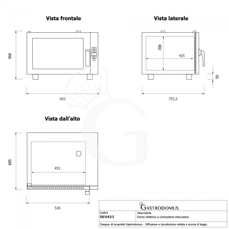 Elektro Heißluftofen für Brioches, Luftbefeuchter, Flügeltür, mechanische Steuerung, einphasig, 4 Backbleche GN2/3