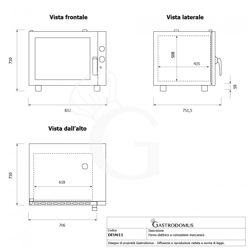 Gastro Heißluftofen, elektrisch, Luftbefeuchter, Flügeltür, mechanische Steuerung, dreiphasig, 6 Backbleche GN1/1 (530 x 325 mm)