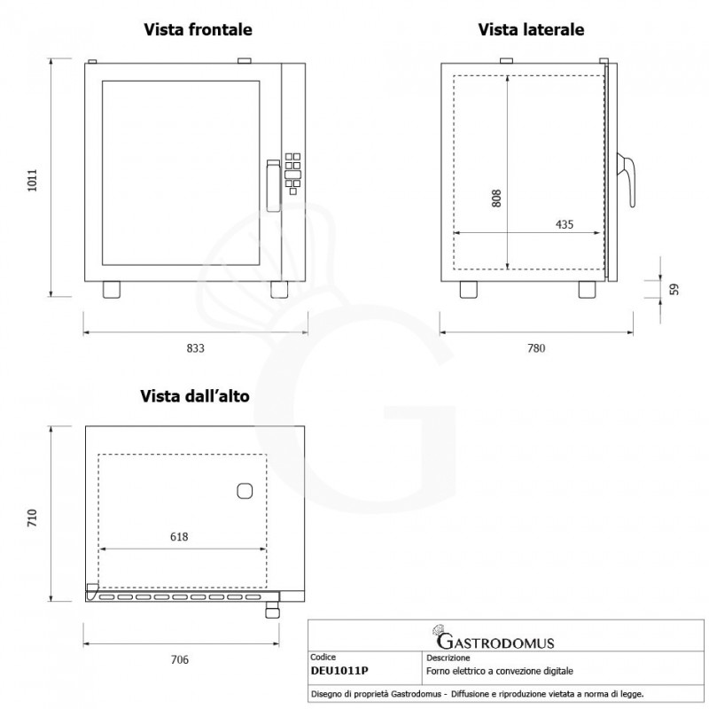 Gastro Heißluftofen, elektrisch, Luftbefeuchter, Flügeltür, digitale Steuerung, dreiphasig, 10 Backbleche GN1/1 (530 x 325 mm)