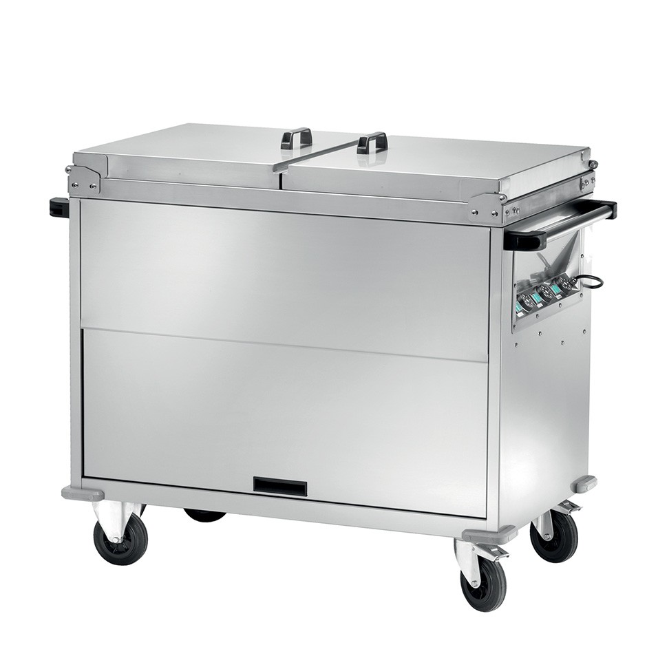 Thermowagen Bain-Marie mit Unterschrank, 2 GN 1/1 Behälter, separate Temperatureinstellungen, B 960 mm x T 680 mm x H 1020 mm