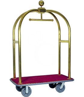 Gepäckwagen mit Kleiderstange, vermessingter Stahl, B 1240 mm x T 640 mm x 1900 mm