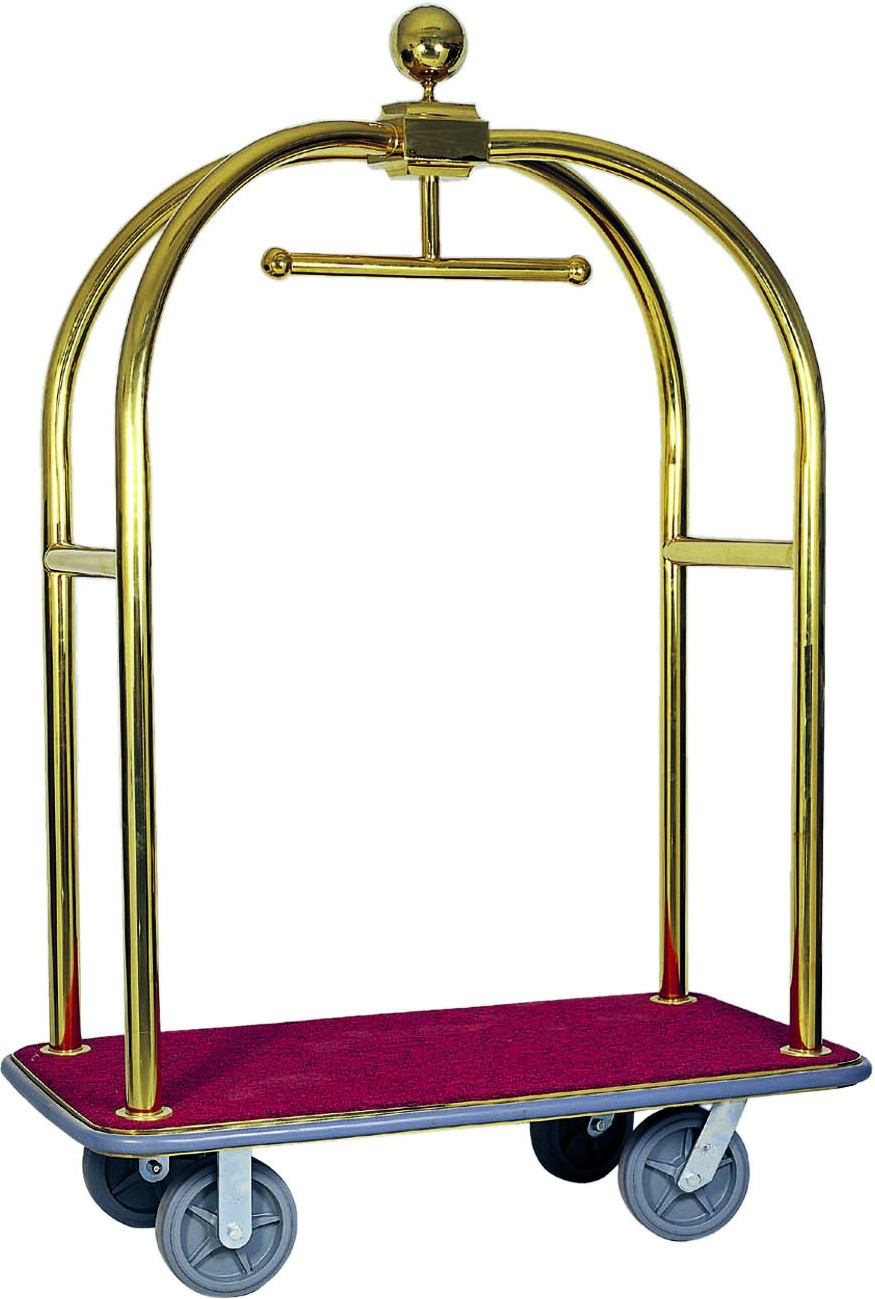 Gepäckwagen mit Kleiderstange, vermessingter Stahl, B 1240 mm x T 640 mm x 1900 mm