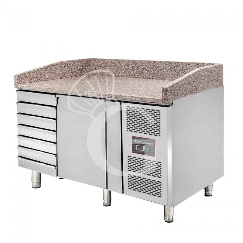 Pizzakühltisch, 1 Tür, 7 Schubladen, 210 Liter, Gitter 600 x 400 mm