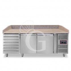 Pizzakühltisch/Pizzatheke, 2 Türen, 7 Schubladen, 390 Liter, Gitter 600 x 400 mm