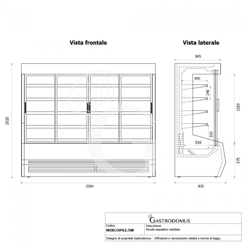 Wandkühlregal "Mirko", Umluftkühlung, Schiebetüren, Temperatur +1°C/+10°C, L 2560 mm