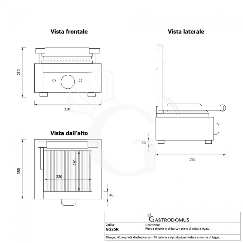 Kontaktgrill, gerillte Grillplatte aus Gusseisen, B 130 mm x T 380 mm x H 210/520 mm