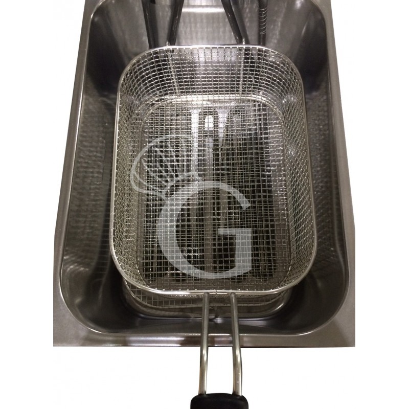 Elektro-Fritteuse, 1 Becken (10 Liter) mit Fettablasshahn, Tischgerät, 6000 Watt, dreiphasig - Becken mit Frittierkorb