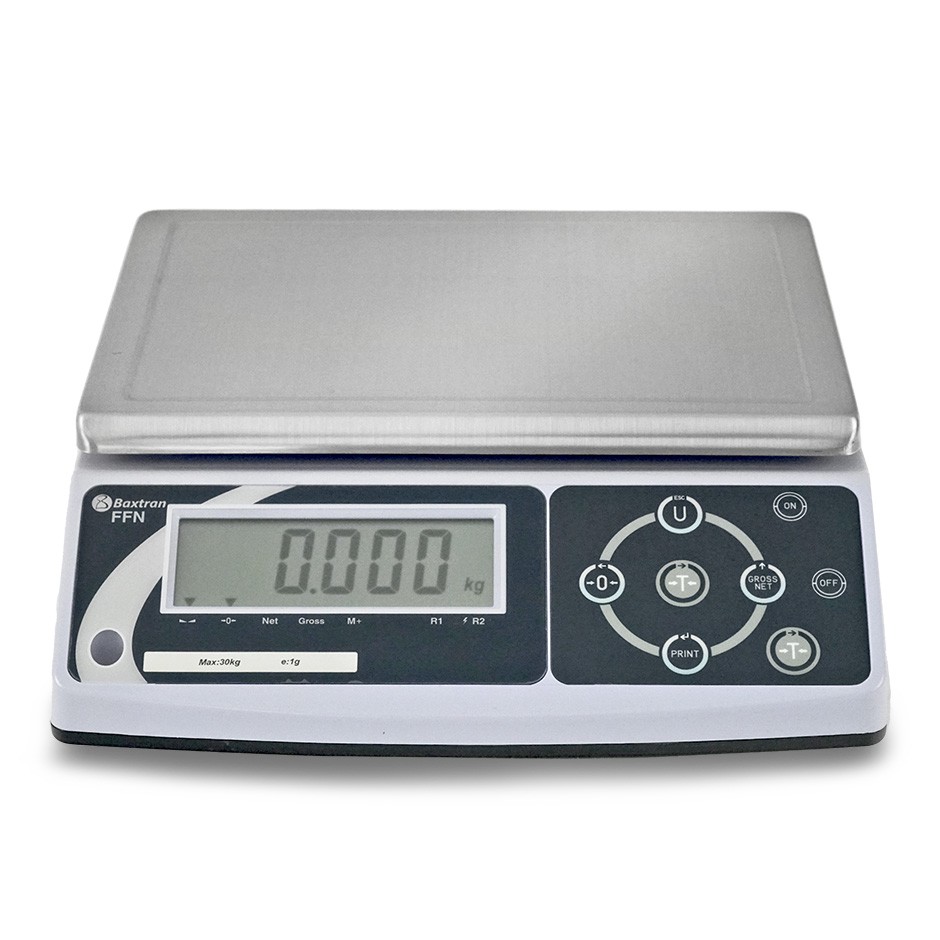 Kontrollwaage, Tragfähigkeit 30 kg, Genauigkeit 1 g.