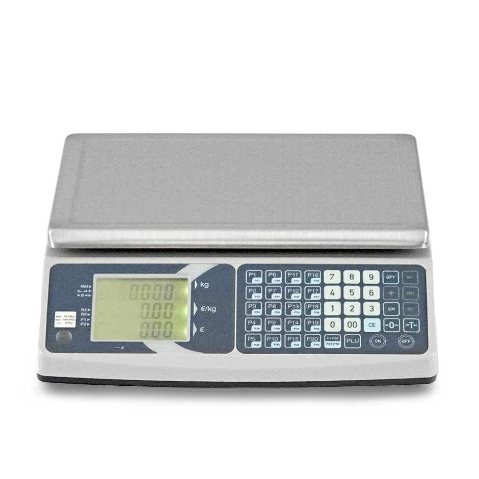 Geeichte Ladenwaage ohne Hochanzeige,  Tragkraft 15 kg, Präzision auf bis 2/5 g,  B 330 mm x T 345 mm x H 117 mm