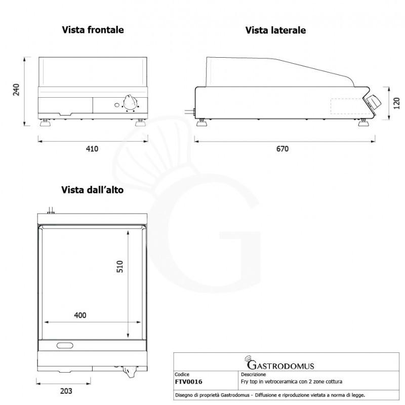 Professionelle Glaskeramik-Bratplatte, 2 Kochzonen (B 410 mm x T 670 mm x H 120 mm)