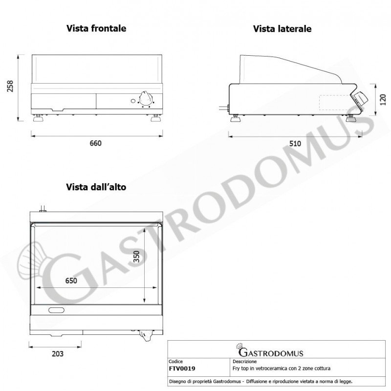 Professionelle Glaskeramik-Bratplatte, 2 Kochzonen (B 660 mm x T 510 mm x H 120 mm)