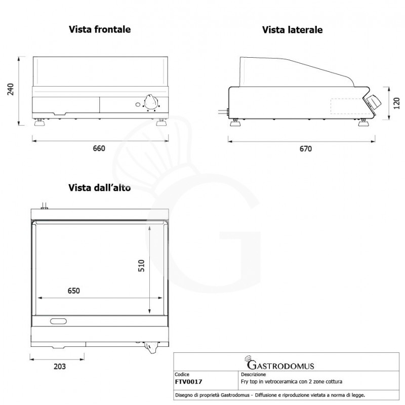 Professionelle Glaskeramik-Bratplatte, 2 Kochzonen (B 660 mm x T 670 mm x H 120 mm)