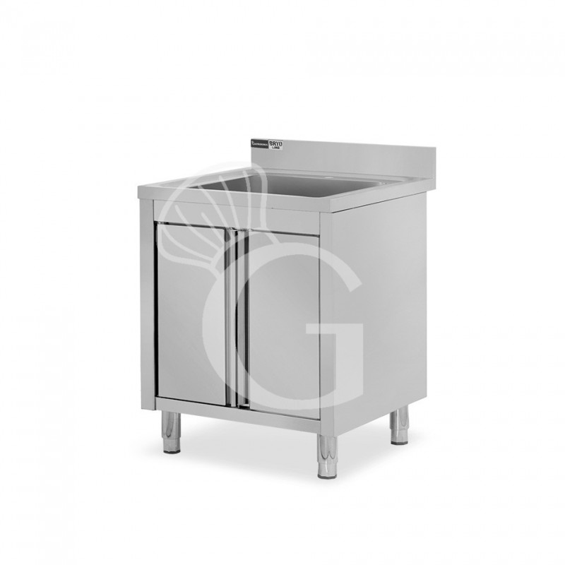 Spülschrank, Edelstahl, 1 Flügeltür, 1 Becken, Aufkantung, Hahnloch Ø 32 mm, B 700 mm x T 700 mm x H 965 mm