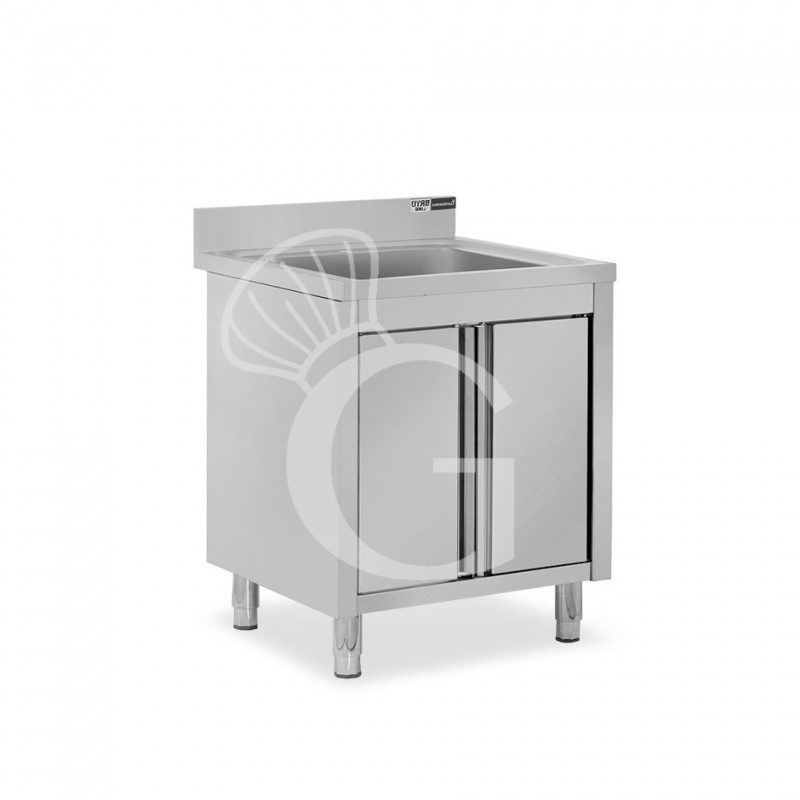 Spülschrank, Edelstahl, 1 Flügeltür, 1 Becken, Aufkantung, Hahnloch Ø 32 mm, B 700 mm x T 700 mm x H 965 mm