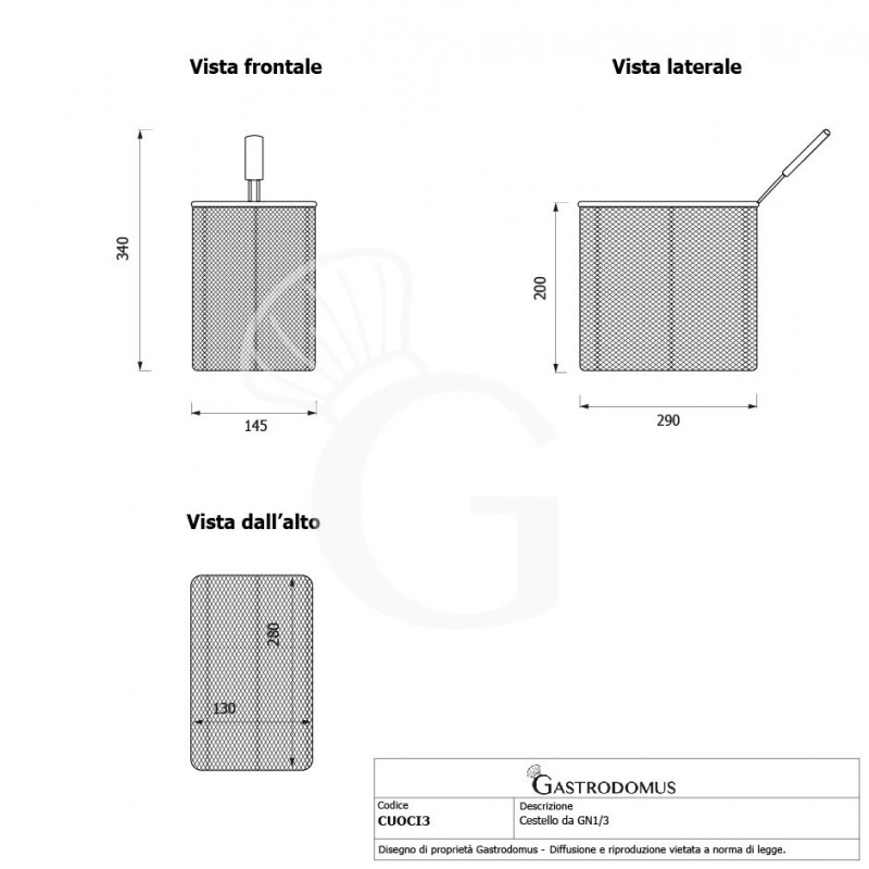 Nudelkorb GN1/3, B 290 mm x T 145 mm x H 200 mm