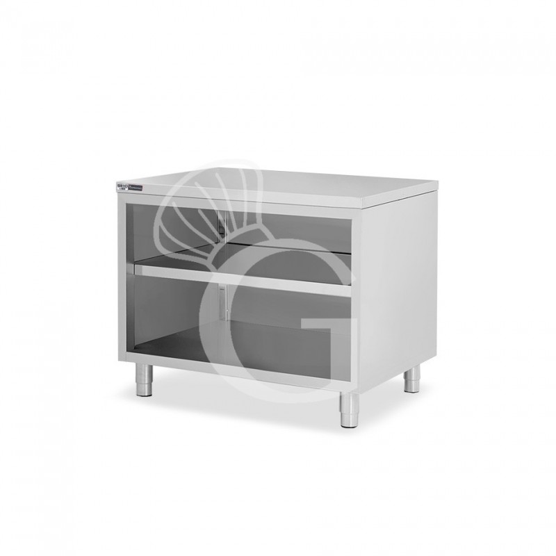 Arbeitsschrank offen, Edelstahl, 2 Regalböden, B 1000 mm x T 700 mm x H 865 mmm x P 700 mm x H 850 mm