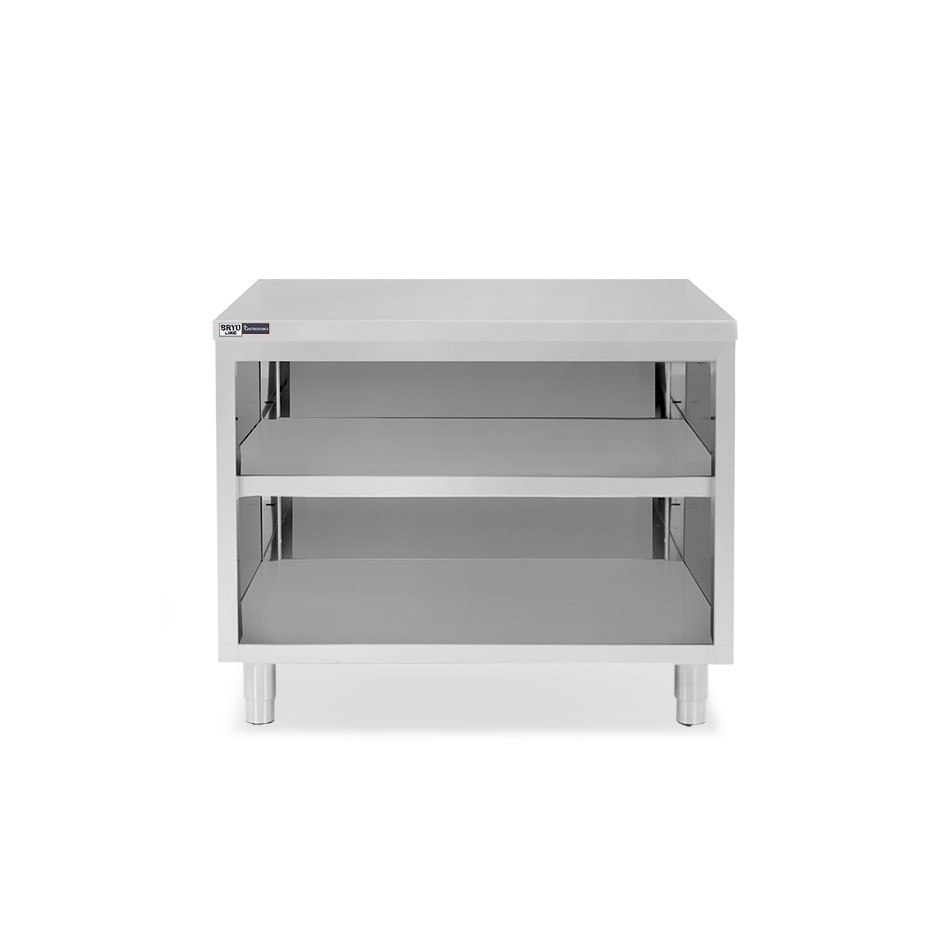 Arbeitsschrank offen, Edelstahl, 2 Regalböden, B 1000 mm x T 700 mm x H 865 mmm x P 700 mm x H 850 mm