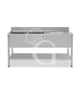 copy of Lavello semplice con alzatina, 1 ripiano, 2 vasche, gocciolatoio a destra, L1800xP600xH850mm