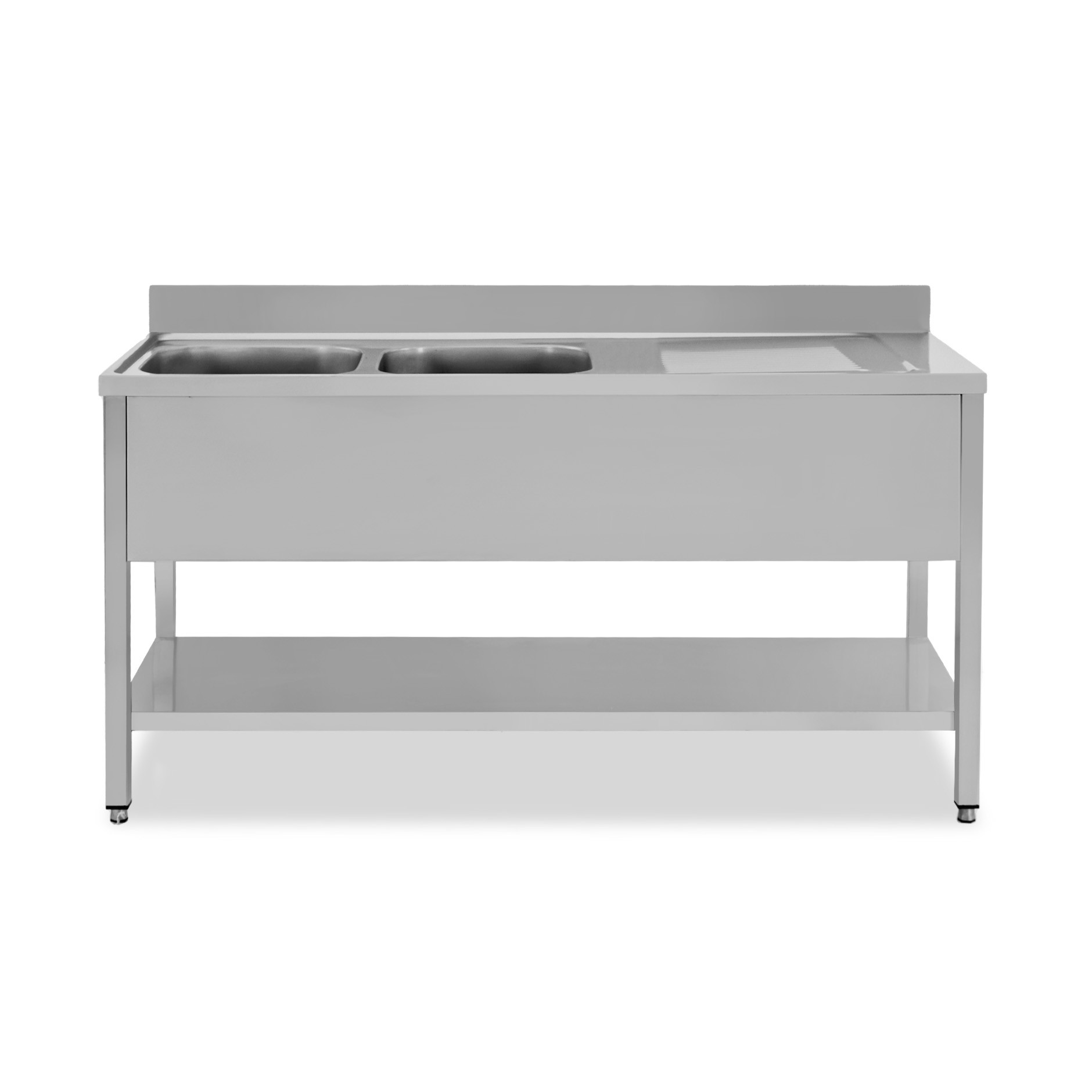 copy of Lavello semplice con alzatina, 1 ripiano, 2 vasche, gocciolatoio a destra, L1800xP600xH850mm