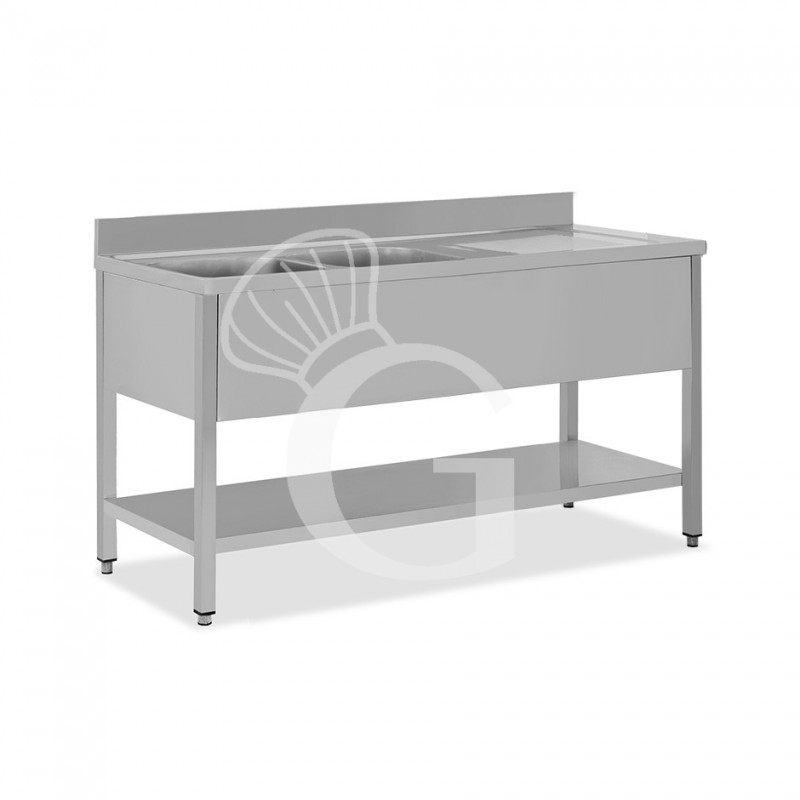 copy of Lavello semplice con alzatina, 1 ripiano, 2 vasche, gocciolatoio a destra, L1800xP600xH850mm