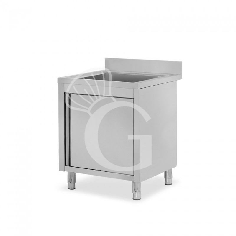 Spülschrank, Edelstahl, 1 Flügeltür, 1 Becken, Aufkantung, B 800 x T 600 x H 965 mm, Hahnloch (Ø 32 mm)