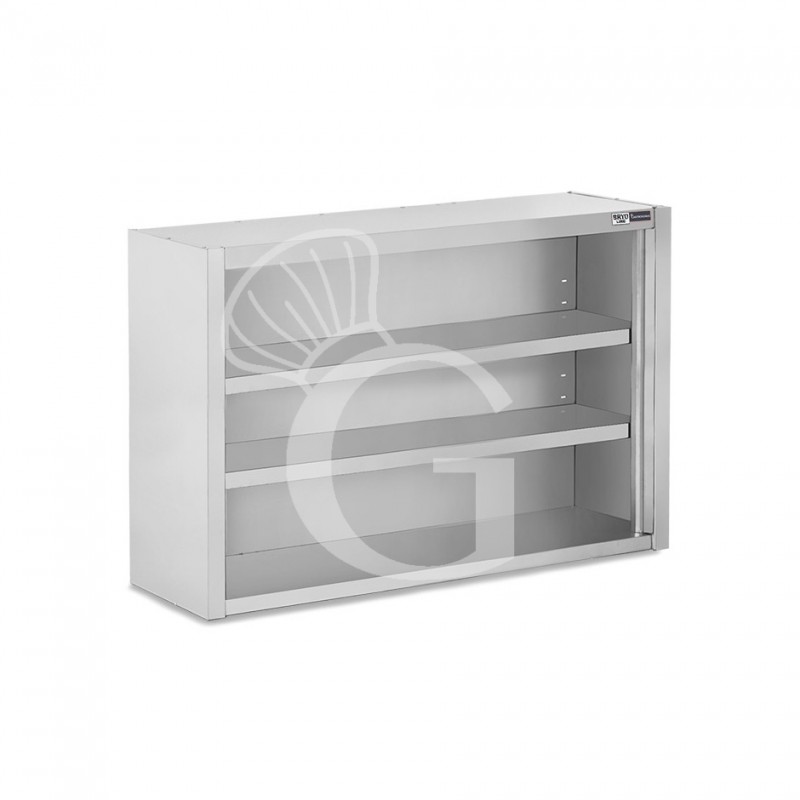 Offener Wandhängeschrank, Edelstahl, 2 Zwischenböden, B 1100 mm x T 400 mm x H 1000 mm