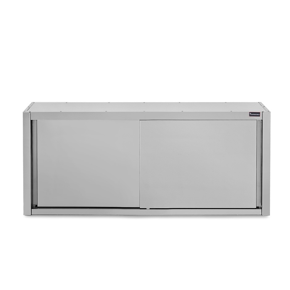 Wandhängeschrank, Edelstahl, mit Abtropffläche, Schiebetüren, 1 gelochter Zwischenboden, B 1600 mm x T 400 mm x H 660 mm