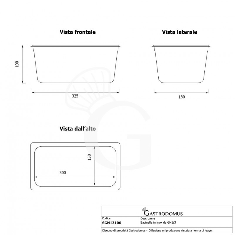 copy of Bacinella in Policarbonato GN 1/3 - 325 mm x 175 mm x H 200 mm