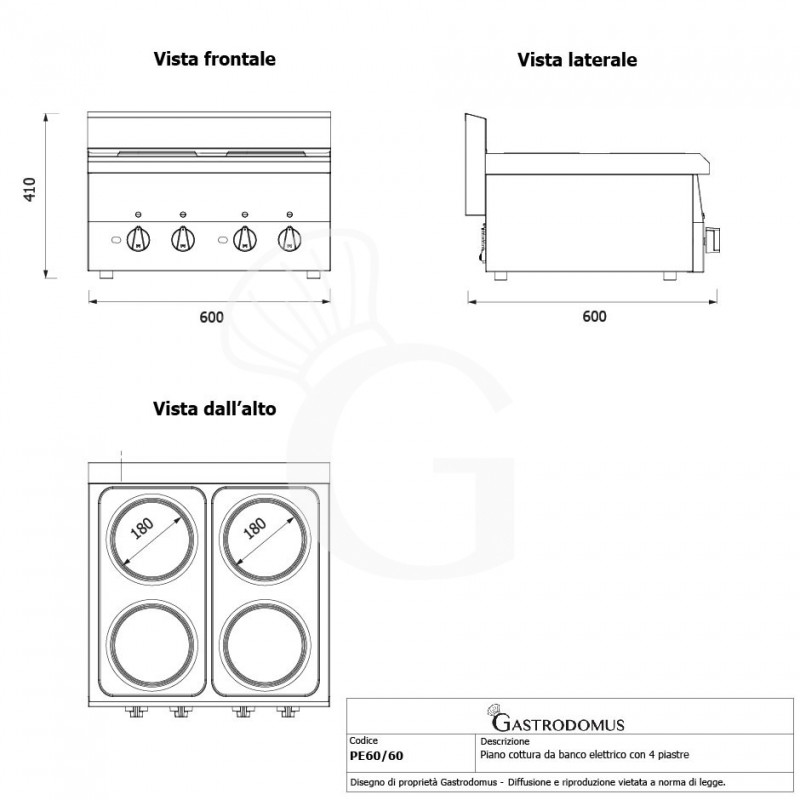 Elektro-Kochfeld mit 4 Kochplatten, Tischgerät, Tiefe 600 mm