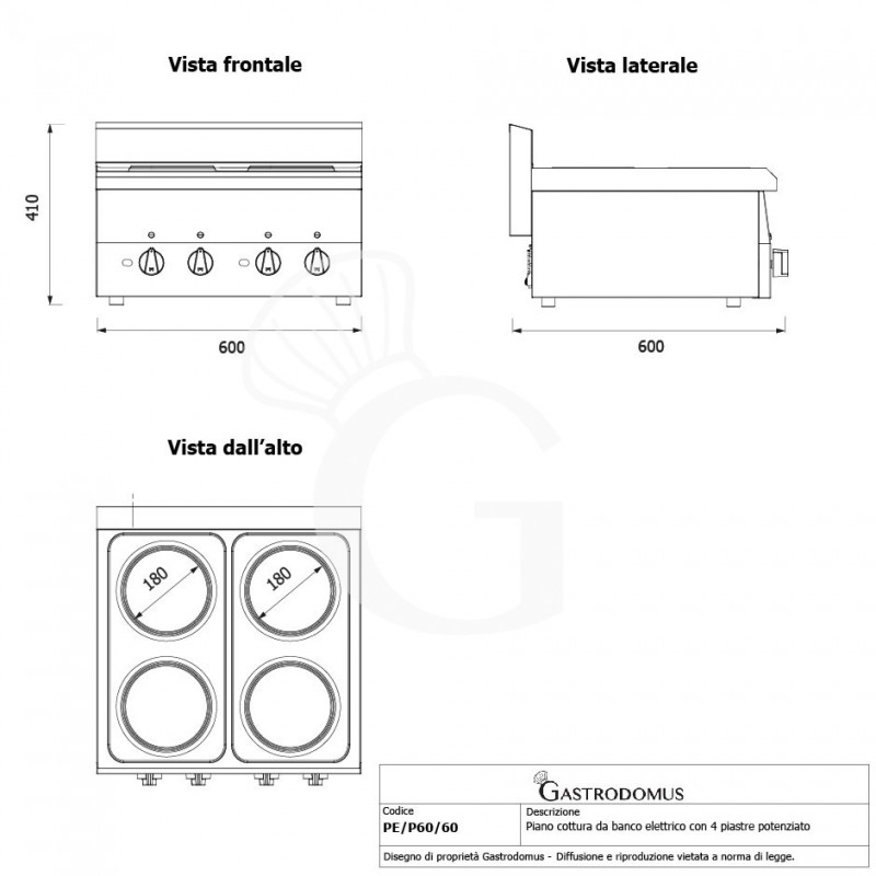 Elektro-Kochfeld mit 4 leistungsstarken Kochplatten, Tischgerät, Tiefe 600 mm