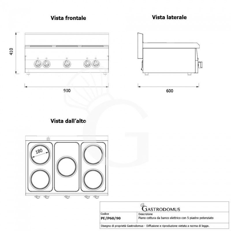 Elektro-Kochfeld mit 5 leistungsstarken Kochplatten, Tischgerät, Tiefe 600 mm