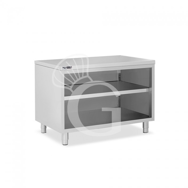 Arbeitsschrank offen, Edelstahl, 2 Regalböden, B 1400 mm x T 600 mm x H 865 mm