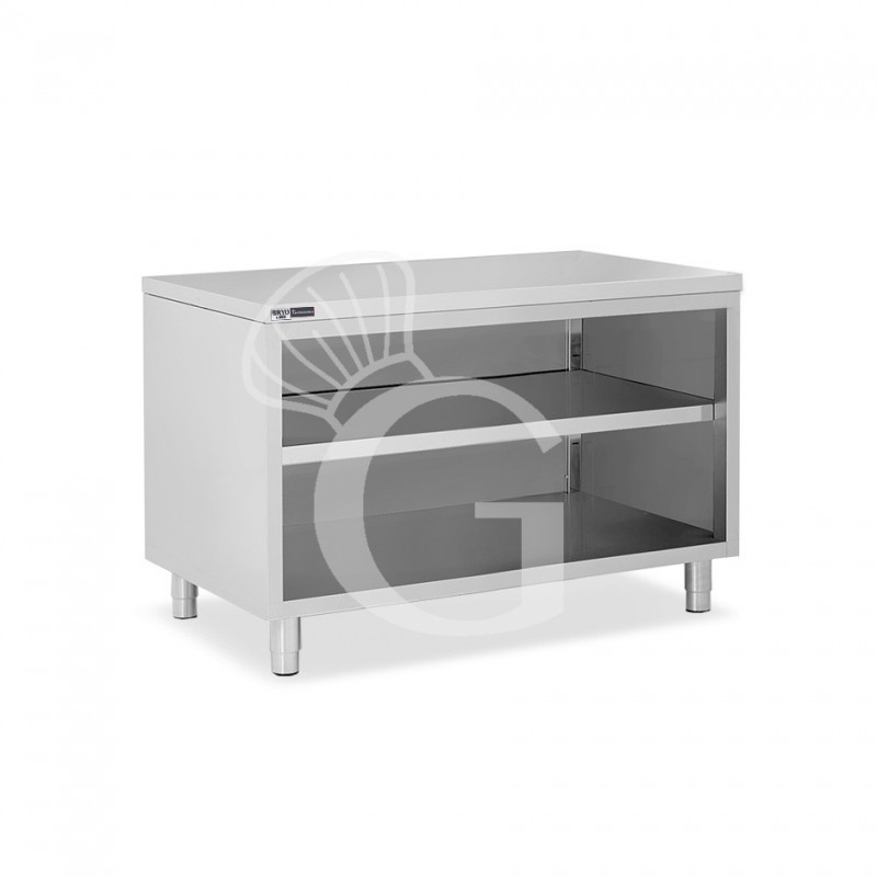 Arbeitsschrank offen, Edelstahl, 2 Regalböden, B 1700 mm x T 600 mm x H 865 mm