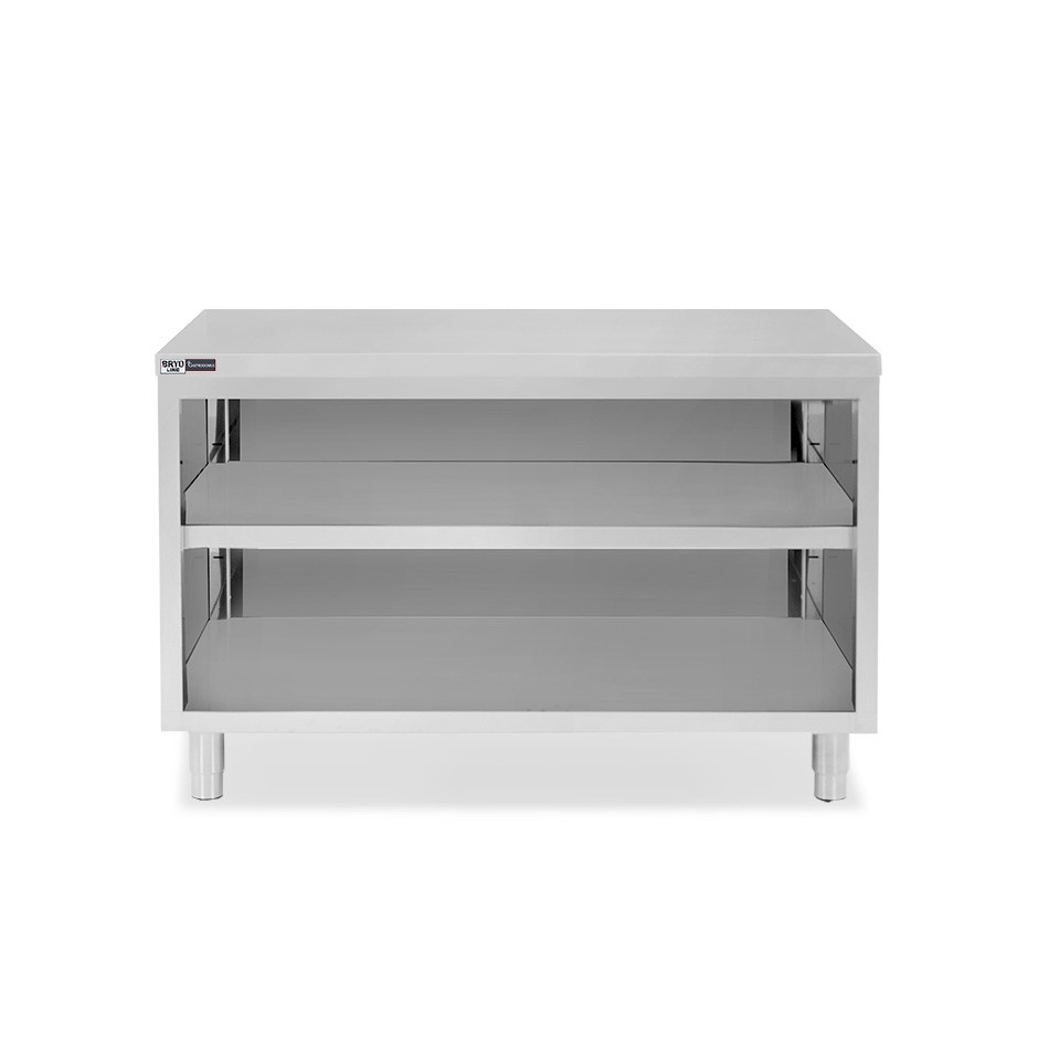 Arbeitsschrank offen, Edelstahl, 2 Regalböden, B 1700 mm x T 600 mm x H 865 mm