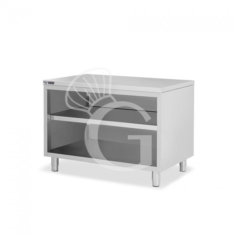 Arbeitsschrank offen, Edelstahl, 2 Regalböden, B 1300 mm x T 700 mm x H 865 mm