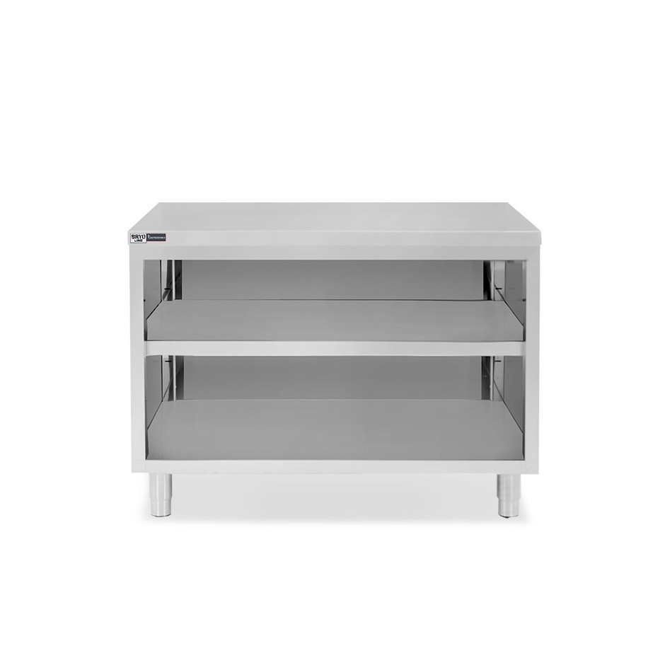 Arbeitsschrank offen, Edelstahl, 2 Regalböden, B 1300 mm x T 700 mm x H 865 mm