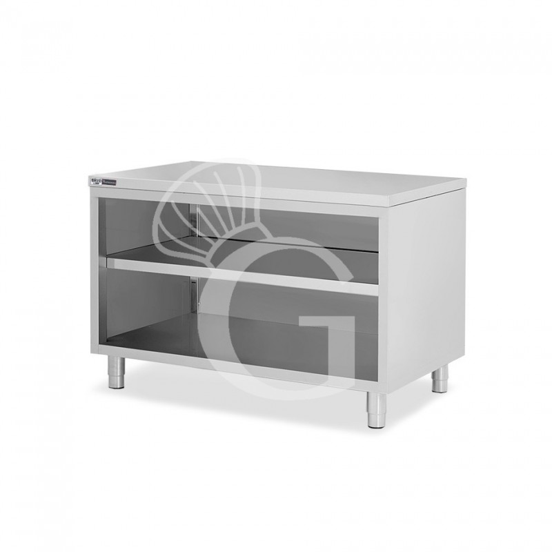 Arbeitsschrank offen, Edelstahl, 2 Regalböden, B 1500 mm x T 700 mm x H 865 mm