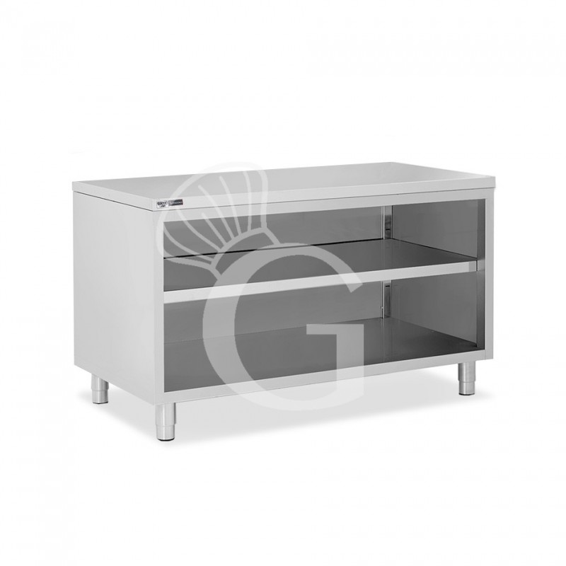 Arbeitsschrank offen, Edelstahl, 2 Regalböden, B 1800 mm x T 600 mm x H 865 mm