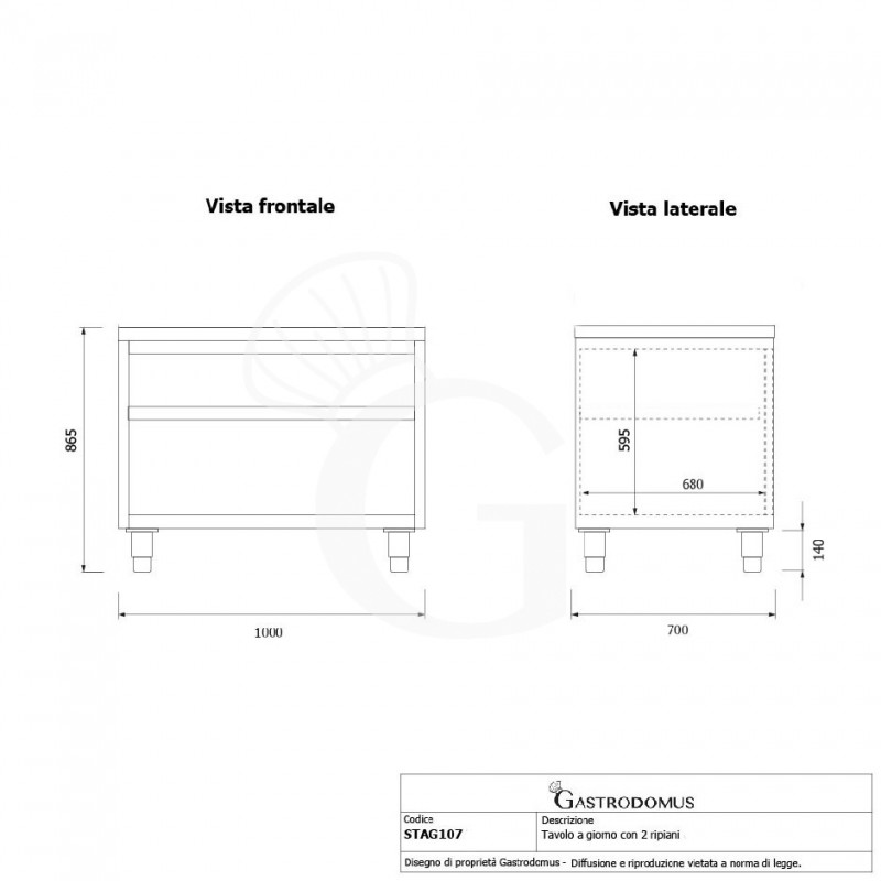 Arbeitsschrank offen, Edelstahl, 2 Regalböden, B 1000 mm x T 700 mm x H 865 mmm x P 700 mm x H 850 mm