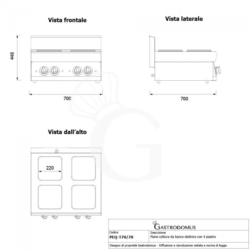Elektro-Kochfeld mit 4 quadratischen Kochplatten, Tischgerät, Tiefe 700 mm