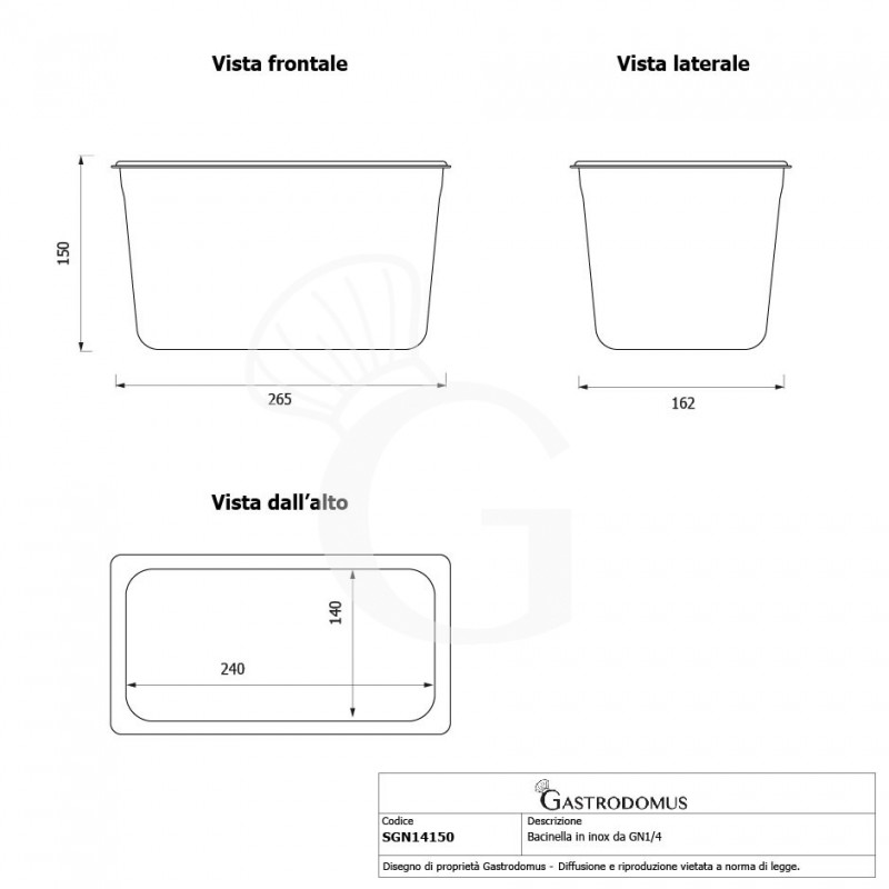 copy of Bacinella in Policarbonato GN 1/3 - 325 mm x 175 mm x H 200 mm