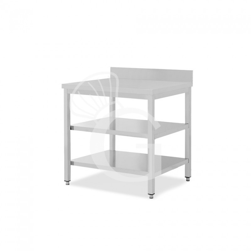 Edelstahltisch, 2 Regalböden, Aufkantung, B 900 mm X T 800 mm X H 965 mm