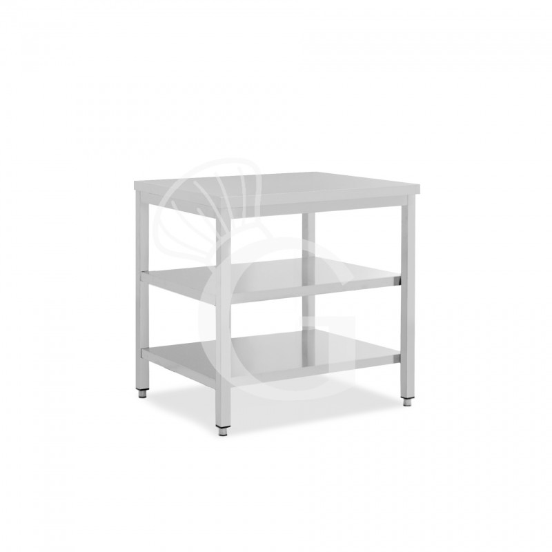 copy of Tavolo semplice in acciaio inox con 2 ripiani e misure L 800 mm x P 800 mm x H 850 mm