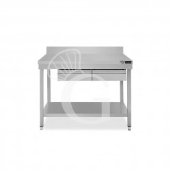 Edelstahltisch, Grundboden, Aufkantung, 2 Schubladen, B 1000 mm X T 700 mm X H 965 mm