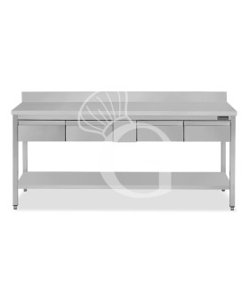 Edelstahltisch Grundboden Aufsatz 4 Schubladen B 1800 mm x T 600 mm x H 950 mm