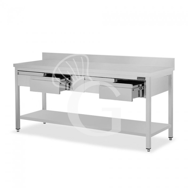 Edelstahltisch Grundboden Aufsatz 4 Schubladen B 1800 mm x T 600 mm x H 950 mm